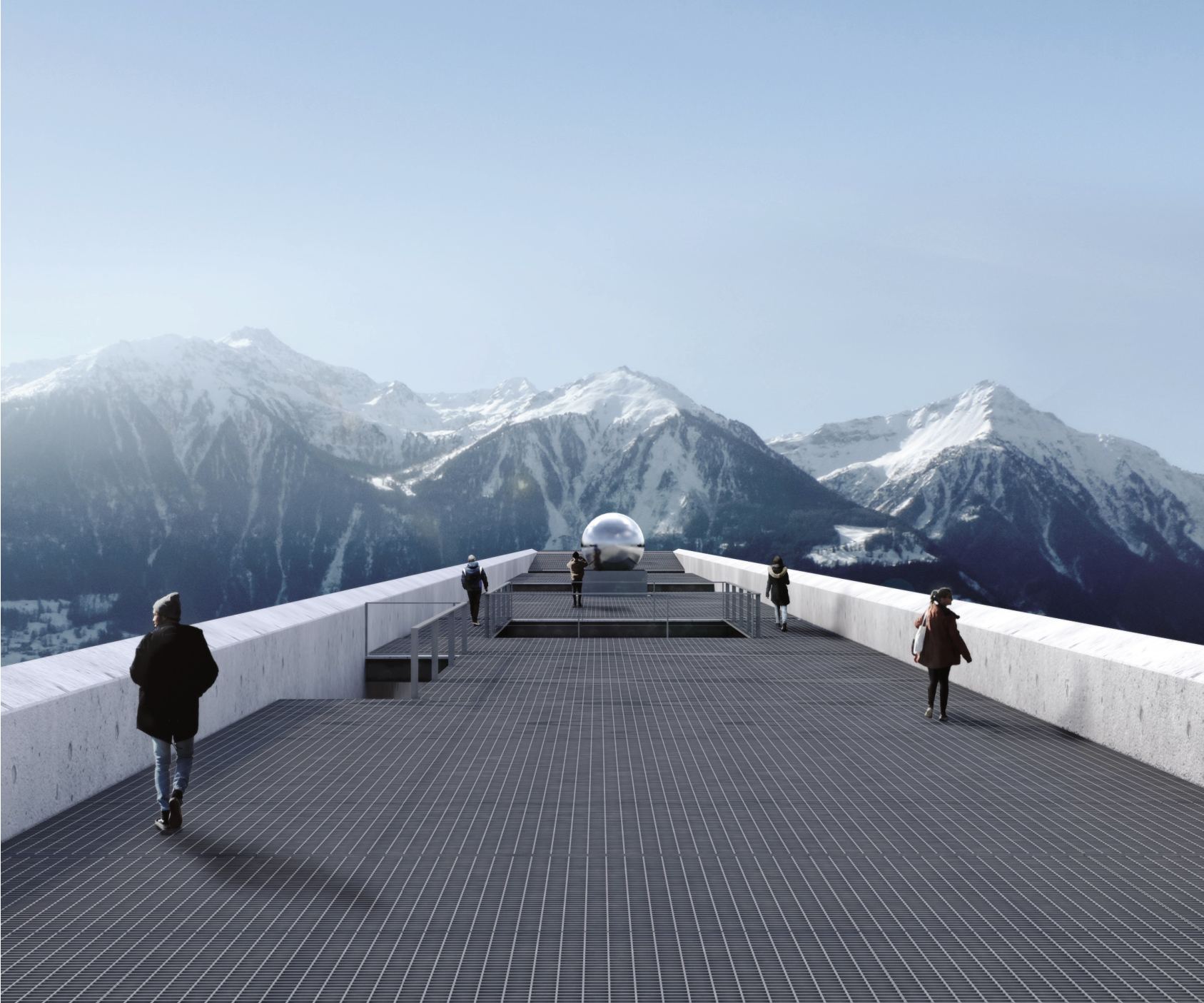 Rooftop promenade looking towards the Alps
