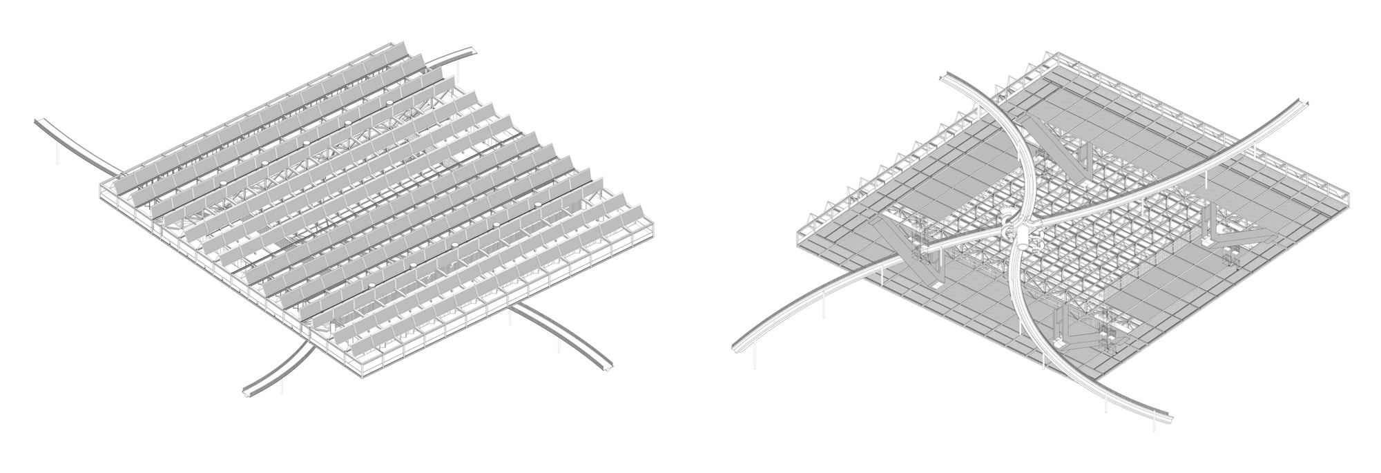 Axonometric drawings of the roof structure