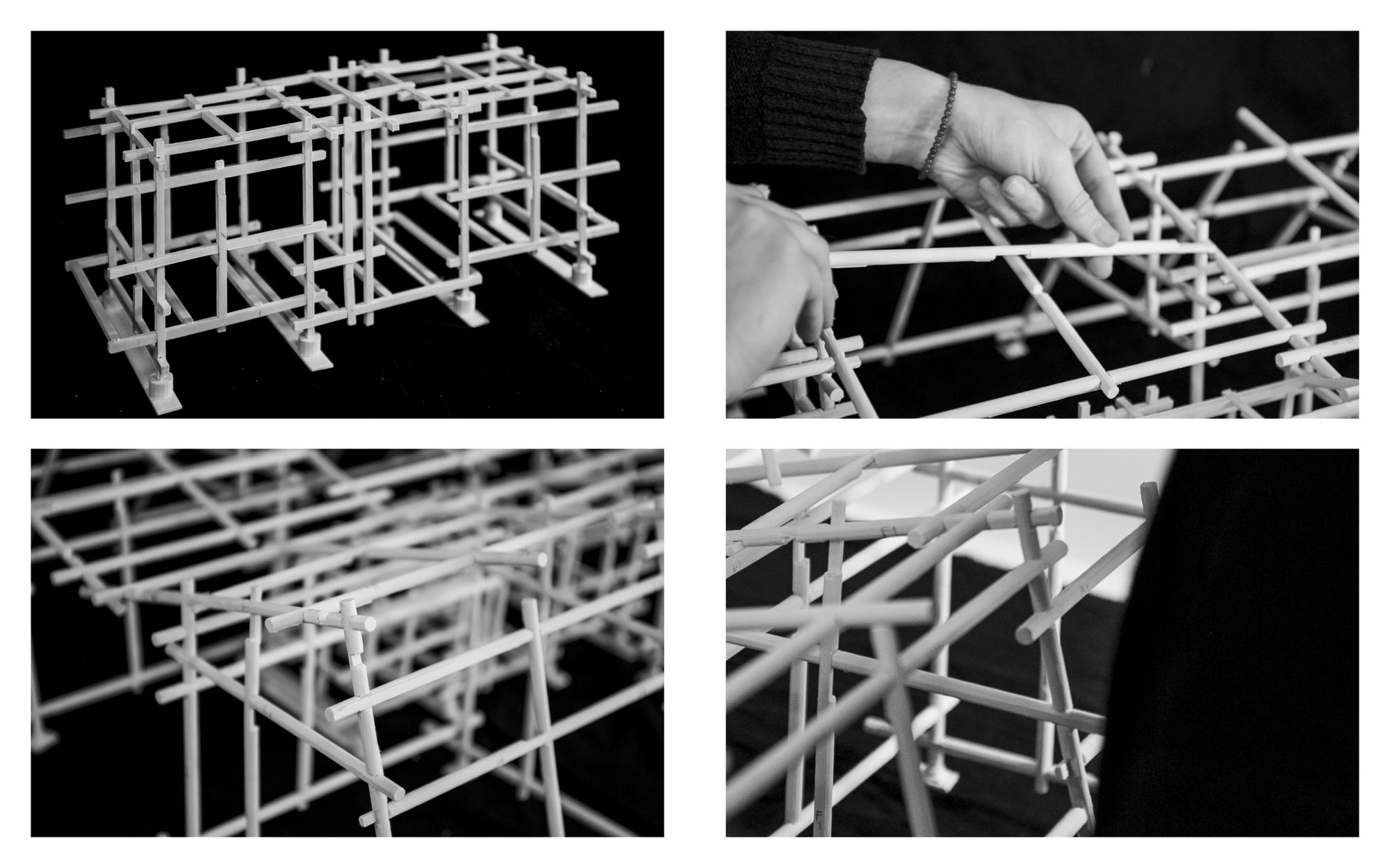 Close-up photographs of the reciprocal frame model